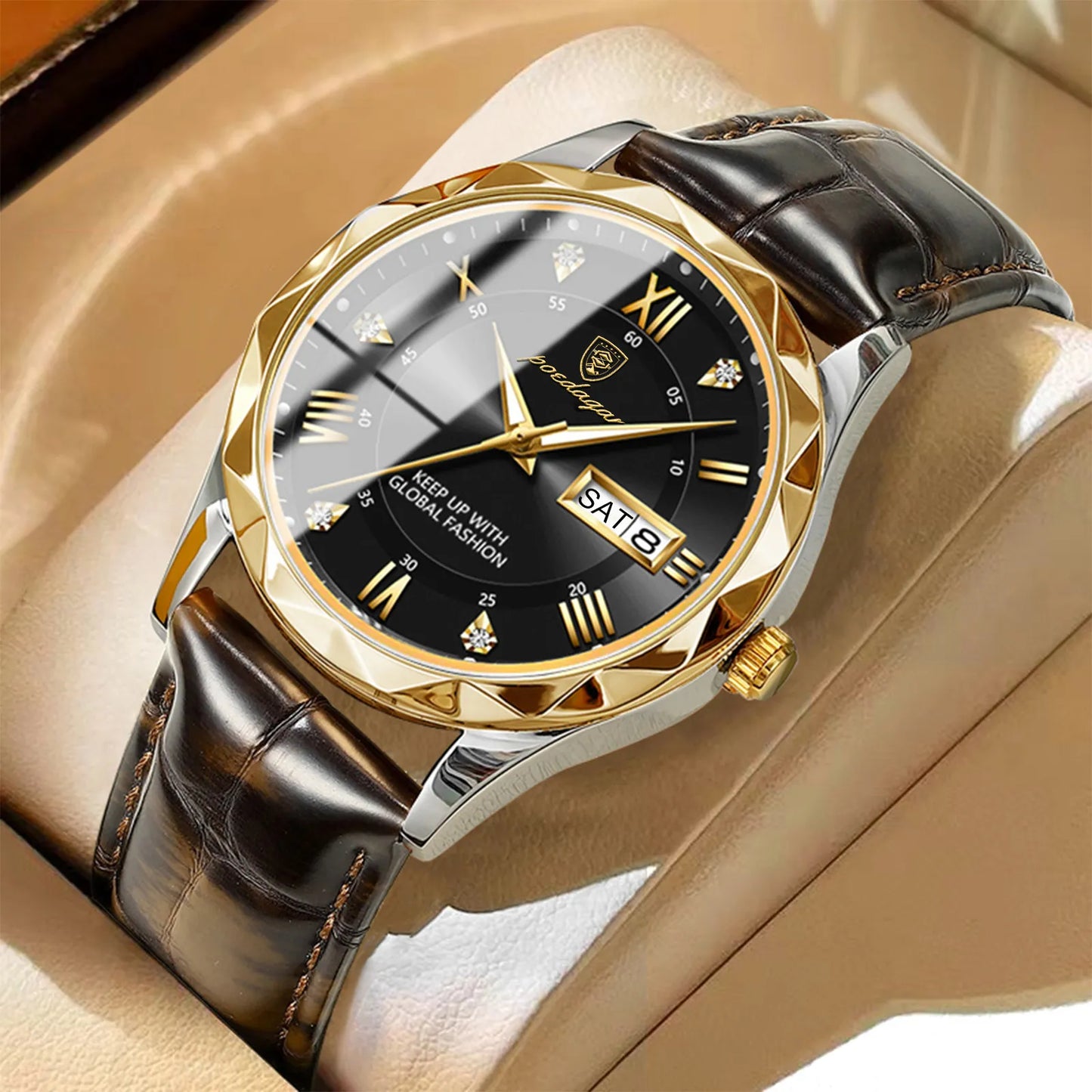 POEDAGAR Luxury Business Man Wristwatch Waterproof Luminous Date Week Men Watch For Men Quartz Clock Leather Men's Watches